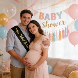 Chicelite Man Behind the Bump Sash, Black Gold Daddy to Be Sash for Men New Dad Gift Gender Reveal Baby Shower Party Photo Prop