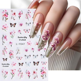Flower Nail Art Stickers, Flower Nail Art Decals 3D Self-Adhesive with Floral Butterfly Sunflower Leaves Nail Design 6PCS Luminous Nail Art Supplies for Women Nail Decoration
