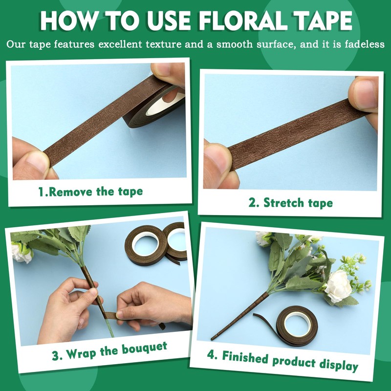 SOCNITC 8 Rolls Floral Tape, 1/2" by 240 Yard Brown