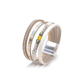 KunBead White Multilayer Leather Wrap Bracelet for Women Sparkling Colorful Bohemian Braided Wristbands Bracelets