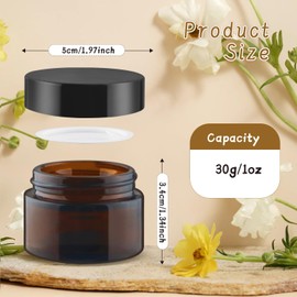 24 Pcs Amber Glass Jars Round Small Glass Jars Empty Refillable Cosmetic Containers with Inner Liners & Black Lids for Make Up Sample Powder Cream Lotion Spice - 30g/1oz