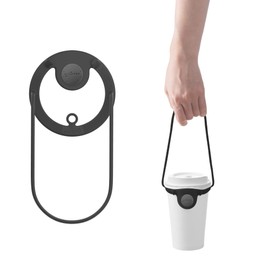 BONE BONE Cup Tie 2, Portable Coffee Cup Carrier with Handle Strap, Silicone Boba Tea Cup Holder with Straw Ring & Foldable Strap Design, Reusable Drink Carrier for Traveling and Take Out (Black)