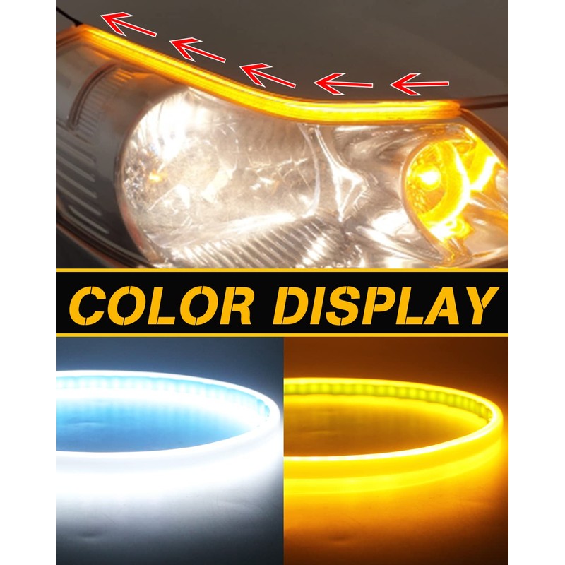 Qasim 60cm White&Yellow Cars DRL LED Strip Daytime Running Lights