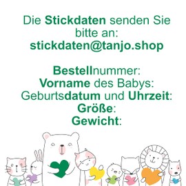 Tanjo Embroidered Nappy in Frame White Boy, Cute Gift for Birth I Christening Gift, Decorated with Crystals Name, Date, Time, Weight and Size | Sustainable Baby Gift