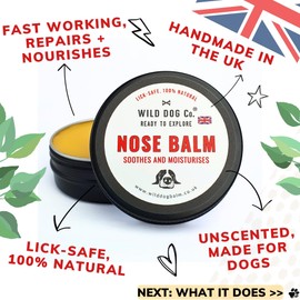 Dog Nose Balm for dry damaged noses works fast, snout soother repairs sore, crusty, dry dog noses and lips, loved by frenchies, bulldogs, labradors and all breeds of dog, made in the UK 30g
