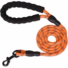 Heavy Duty Rope Dog Lead 5FT – Durable Anti-Slip Leash with Soft Padded Handle, Reflective Nylon Training Lead for Walking, Running, and Obedience – for Small, Medium & Large Dogs (Orange, Large)