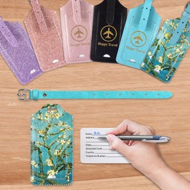 ACdream Luggage Tags 2 Pack, Leather Suitcase Tags Identifiers, Cute Cruise ID Labels with Privacy Cover fits on Backpack, Travel Bag, for Women, Men, Adults, Kids, Almond Blossom