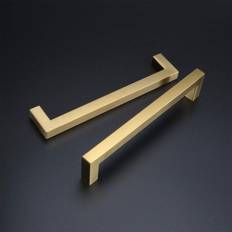 LONTAN 10 Pack Gold Kitchen Handles 128mm Square Brushed Brass