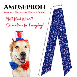 AMUSEPROFI 2pcs Patriotic Wreath Sash, Memorial Day Bows for Doors, July 4th Wreath Sash, 4.5 x 56 in, Sun-Proof, Water-Proof, No Fading, Designed for Outdoor.
