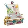 JYC CREATIVE Medium Wooden Sewing Box with Accessories, Fabric Lined
