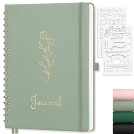 EMSHOI Bullet Dotted Journal Spiral Notebook - B5 Large Hardcover Leather, 140 Pages, 100 GSM Dot Grid Notebook for Women Men Work Writing, Bullet Journaling, Drawing, 7.48" x 10.15", Light Green