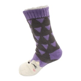 BambooMN Extra Thick Fuzzy Thermal Cabin Fleece-lined Knitted Non-skid Crew Sock, Purple Wolf - 1 Pair