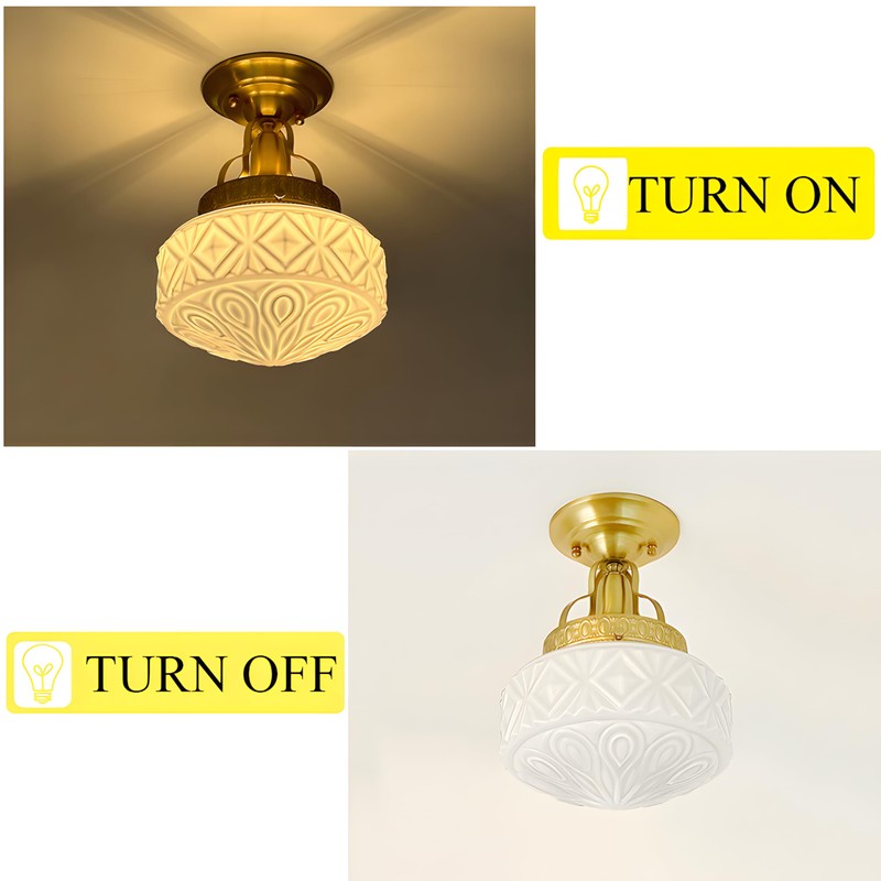 Bofea-Gold Semi Flush Mount Ceiling Light,Brass Vintage Flush Mounted Ceiling
