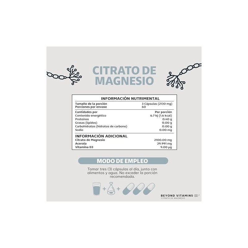 Beyond Vitamins Citrato de Magnesio 2100mg Magnesium Citrate de180 caps