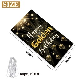 Labakita Happy Golden Birthday Banner, Golden Birthday Door Banner & Sign, 5th 6th 21st 24th 25th 28th 30th 50th 60th Bday Decor