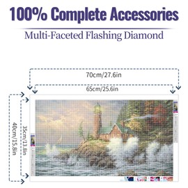 YALKIN 5D Diamond Painting Kits for Adults, Large Lighthouse Diamond Art Kits Full Drill Diamond Painting Kit for Adult Beginners, DIY Crystal Picture Art for Home Wall Decor 40x70cm/15.7x27.6in
