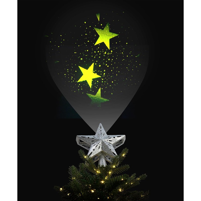 infactory Christmas Tree Toppers: LED Poinsettia Tree Topper with Projector,