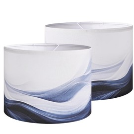 Haultop Haultop Lamp Shades set of 2 Small, 8.7x8.7x7.9in Fabric Blue Lamp Shade, Lampshades for Table Lamp with Waves and Oceans, Support Spider and E26/E14 Base,Drum lamp shades