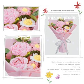 Cenyn Crochet Flowers Rose Artificial Flower, Bouquet Packaging Beautiful Flowers Suitable for Family Table Decoration, for Girlfriend Mother, Valentine's Birthday Wedding Gift (Pink)