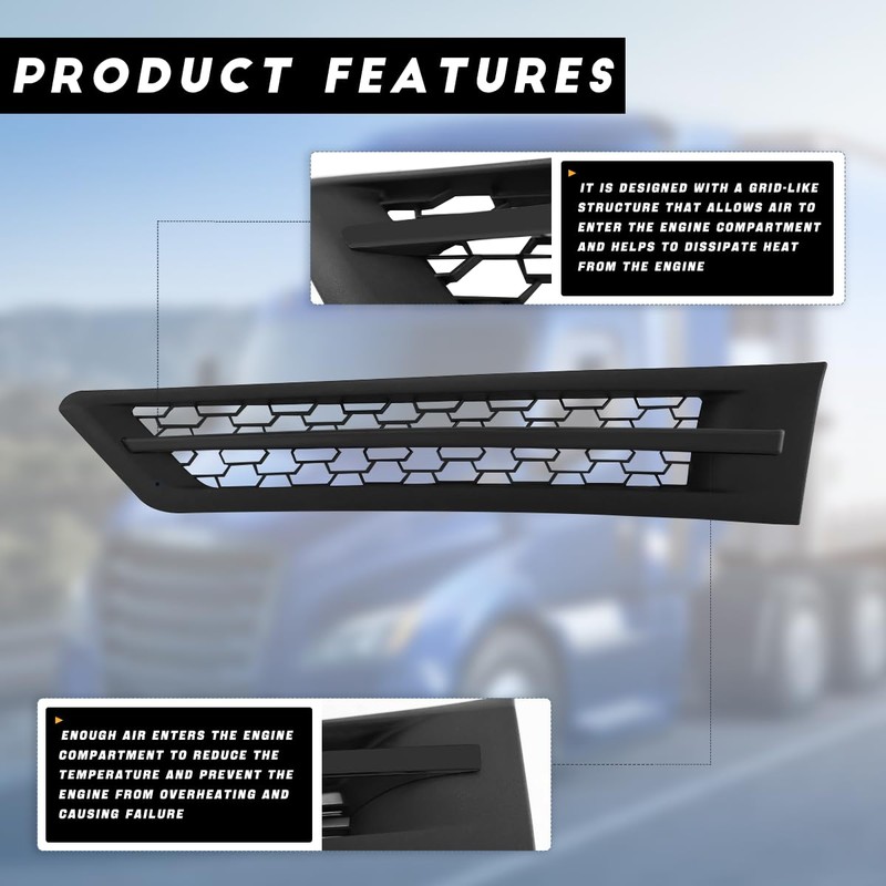 Left Black Cascadia Hood Side Grille Air Intake Vent Replacement