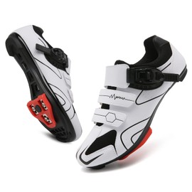 Vicogn Mens Womens Cycling Shoes Compatible with Peloton Indoor Bicycle Pedals Clip in Road Bike Shoes Pre-Installed with Look Delta Cleats, White, 6.5 Women/5 Men
