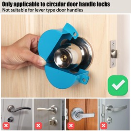 TEMEILI Door Knob Lock Cover, Door Handle Lock, Metal Door Lock Cover, Used to Lock Circular Door Handle Lock to Prevent Rotation, Can be Used as Portable Door Lock, Bedroom Room Lock（Blue）