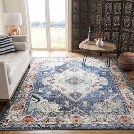 Safavieh Monaco Collection MNC243N Bohemian Chic Medallion Distressed Area Rug, 6' 7" x 9' 2", Navy/Light Blue