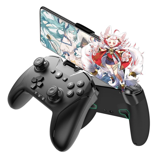 ワイヤレス コントローラー Switch/PC/IOS/Android全対応【方向ボタンレイアウト可能/背面ボタン/スマホホルダー付き】プロコン ゲームパッド 自動連射 Bluetooth/2.4GHz/有線接続 6軸ジャイロセンサー マクロ機能 MFI認証 HD振動