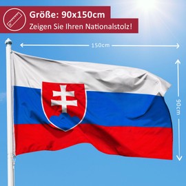PHENO FLAGS Slovakia Flag 90 x 150 cm - Weatherproof Flag with Brass Eyelets, 100% Polyester, Robust Double Stitching and in Vibrant Colours - Ideal for Flag Lovers