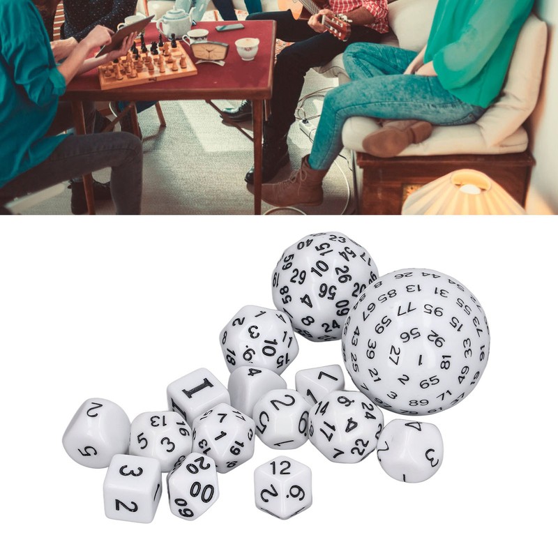 15pcs Complete Polyhedral Dice Set Acrylic D3 to D100 Spherical