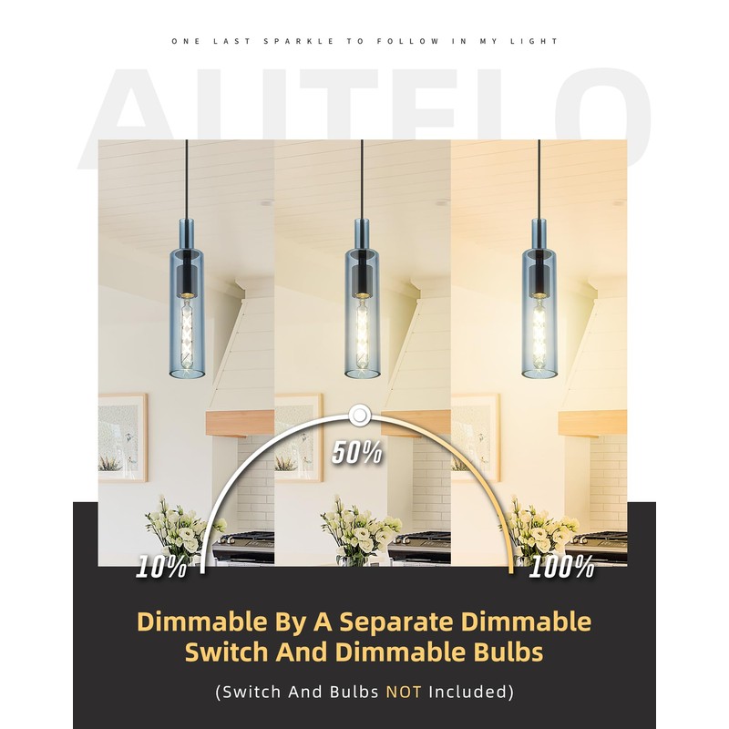 AUTELO Blue Pendant Lights, 1-Light Modern Pendant Lights Kitchen Island,