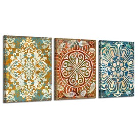 Mofutinpo Vintage Mandala Flowers Wall Art- Prints for Wall Decor - Bohemian, Mexican, Talavera, Moroccan & Middle Eastern Decor - Boho Wall Decor For Bedroo - Bathroom Artwork for Wall