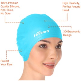 Swim Cap,Firesara Original Updated Swimming Cap 3D Ergonomic Design Comfortable Durable Ear Protection for Women Kids Adults Men Boys Girls for Long or short Hair with Nose Clip and Ear Plugs(Skyblue)