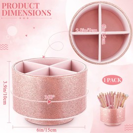Epakh Pink Pencil Holder for Desk 360 Degree Rotating Bling Rose Gold Pen Organizer PU Leather Glitter Desk Accessories for Gift Women Office Classroom Home Bling Pink(Pen Not Included)