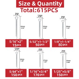 615Pcs Hairpin Cotter Pin Assortment Kit 6 Sizes Heavy Duty Zinc Plated Split Pin Clips Hitch Pin Clip Tractor Cotter Pin Trucks, Engine Repair in Towing Hitch Clips & Pins