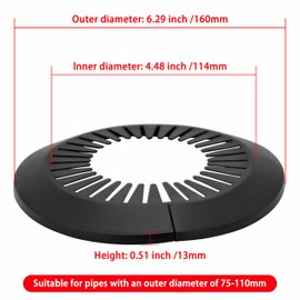 INDPROD Flange Pipe Cover Decoration, 2.95" to 4.48" PP Escutcheon Plate, Water Drain Pipe Line Cover, Snap-on Wall Flange Plumbing Cover Plates, Escutcheon Pipe Collar, Black, 2 Pcs (75mm-114mm)