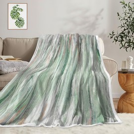 Sage Green Throw Blanket, Green Blankets Abstract Soft Fleece Blankets for Couch Sofa Bedroom, Morden Navy Green Teal Cooling Blanket for Women Girls Gifts