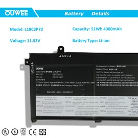 OUWEE L18C3P72 Laptop Battery Compatible with Lenovo ThinkPad T490 T495 P43S T14 P14S 1st Gen Series L18L3P73 02DL007 L18M4P73 SB10K97646 L18M3P73 02DL008 L18M4P74 02DL009 L18C3P71 02DL010
