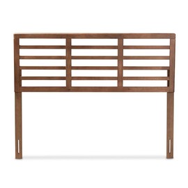 Baxton Studio Salome Mid-Century Wood Slat Queen Headboard in Walnut Brown