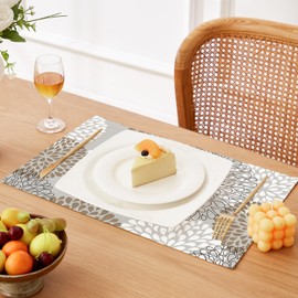 QIYI Boho Placemats Set of 4, 12x18 Inch Linen Fabric Place Mats for Kitchen Dinning, Farmhouse Rustic Floral Cloth Table Mats, Washable Placemat Party Table Décor, Brown Floral Burst