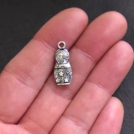 Unbranded 6 Russian Doll Charms Antique Silver Tone 2 Sided - SC416