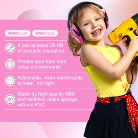 Kriogor 2 Pack Ear Defenders Children,26dB SNR Soft Kids Ear Defenders Noise Cancelling Headphones, Adjustable Ear Protectors Hearing Protection Earmuffs for Autism Airport Study Shooting (Rose Red)