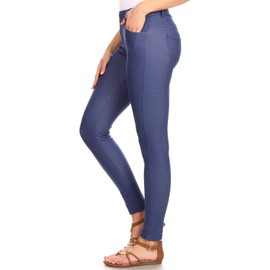 ICONOFLASH Women's Stretchy Jeggings with 5 Pockets Comfortable Pull On Skinny Fit Colored Jean Leggings Denim Blue Size Medium