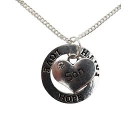 Silver Plated Necklace Son Heart Gem Charm Love Hope Faith Circle Ring