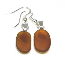 Custom Pair of Genuine Surf Tumbled Dangling Brown Sea Glass Earrings - (1 Set)