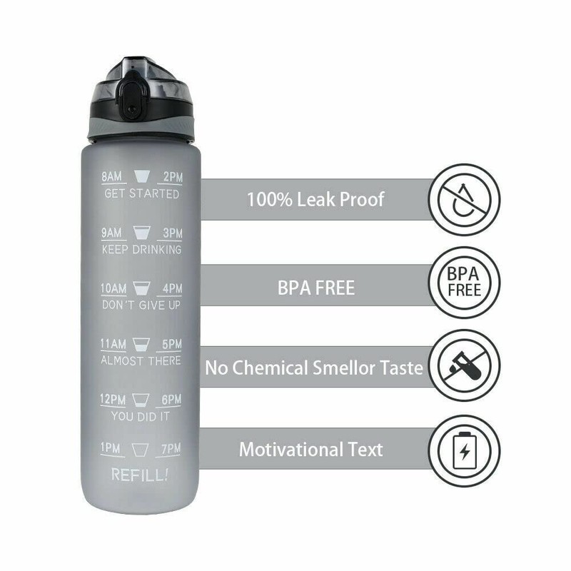 1L Water Bottle Motivational Drink Flask With Time Markings BPA