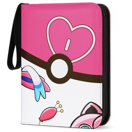 Trading Card Binder 440 Pockets, 4-Pocket Card Holder with 55 Sleeves Pink