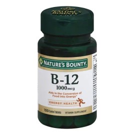 Natures Bounty Vitamina B-12 1000 mcg  100 tabletas recubiertas, suplemento de vitamina B12, sin gluten ni OMG, sin sabores ni edulcorantes...        