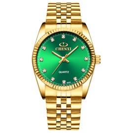 DREAMING Q&P Classic Golden Stainless Steel Unisex Luxury Quartz Wrist Watches Green