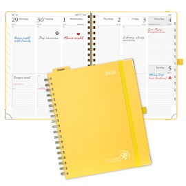POPRUN 2026 Weekly Planner, Large (25.5 x 20.5 cm), Spiral Bound, Hardcover, Weekly Planner, 25 with Large Writing Space, Monthly Tabs, 100gsm Paper (Light Yellow), TJ-26-WEHB5-LYW